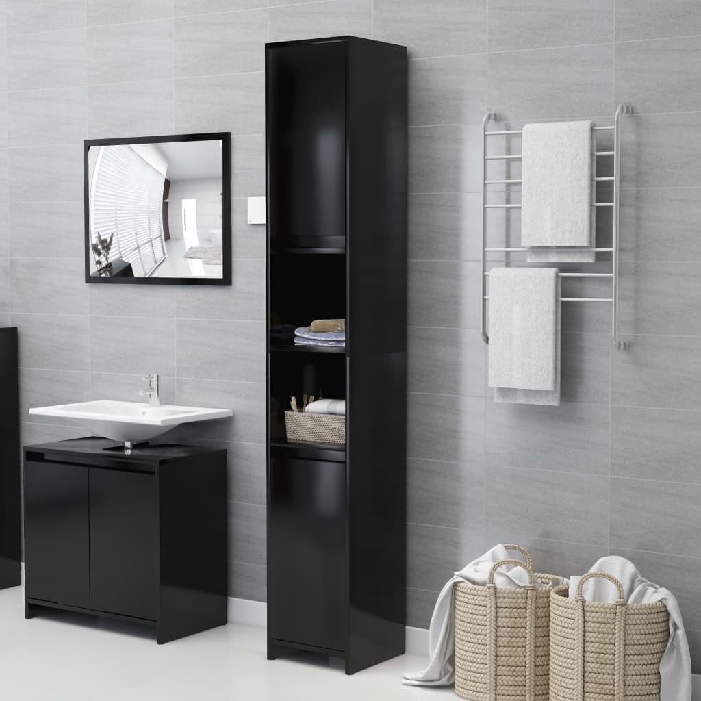 vidaXL Badezimmerschrank Schwarz 30x30x183,5 cm Holzwerkstoff