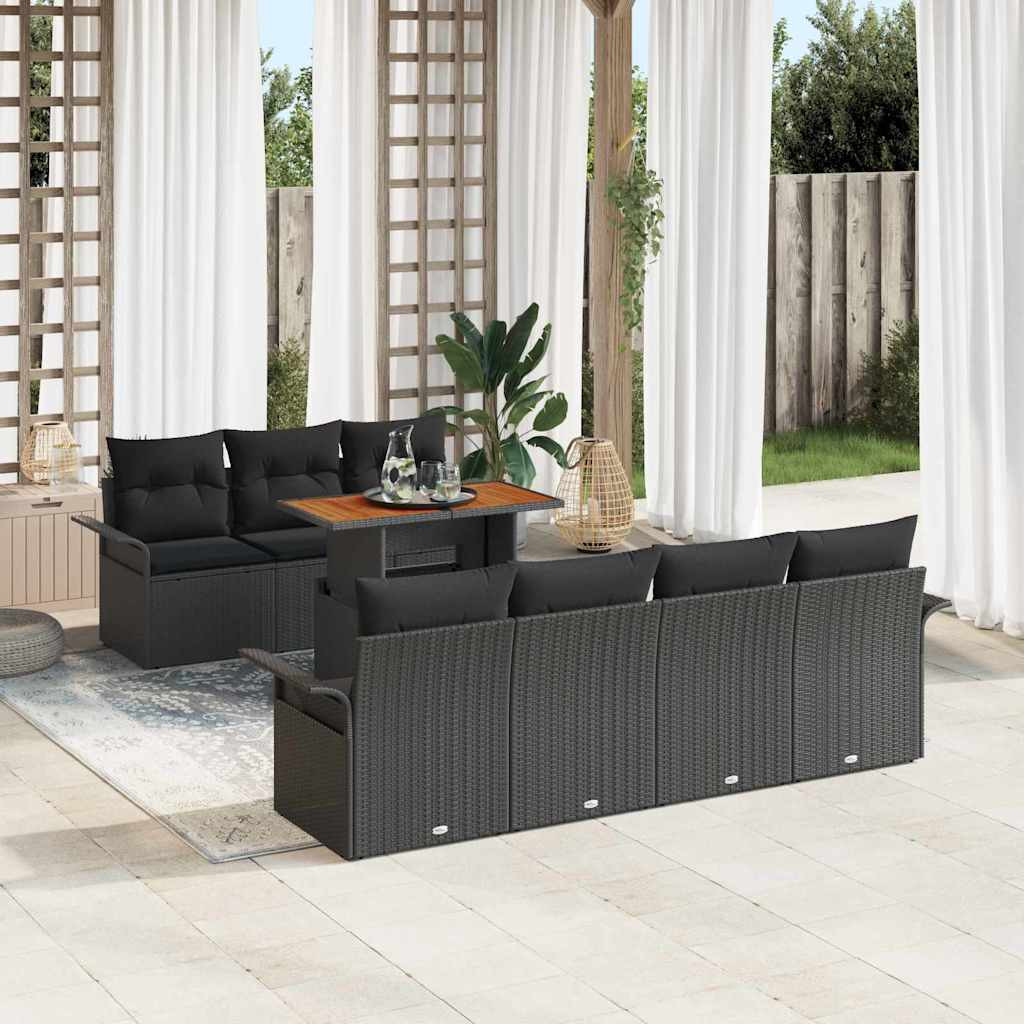 vidaXL Garten-Sofa-Set mit Kissen 8 pcs Schwarz
