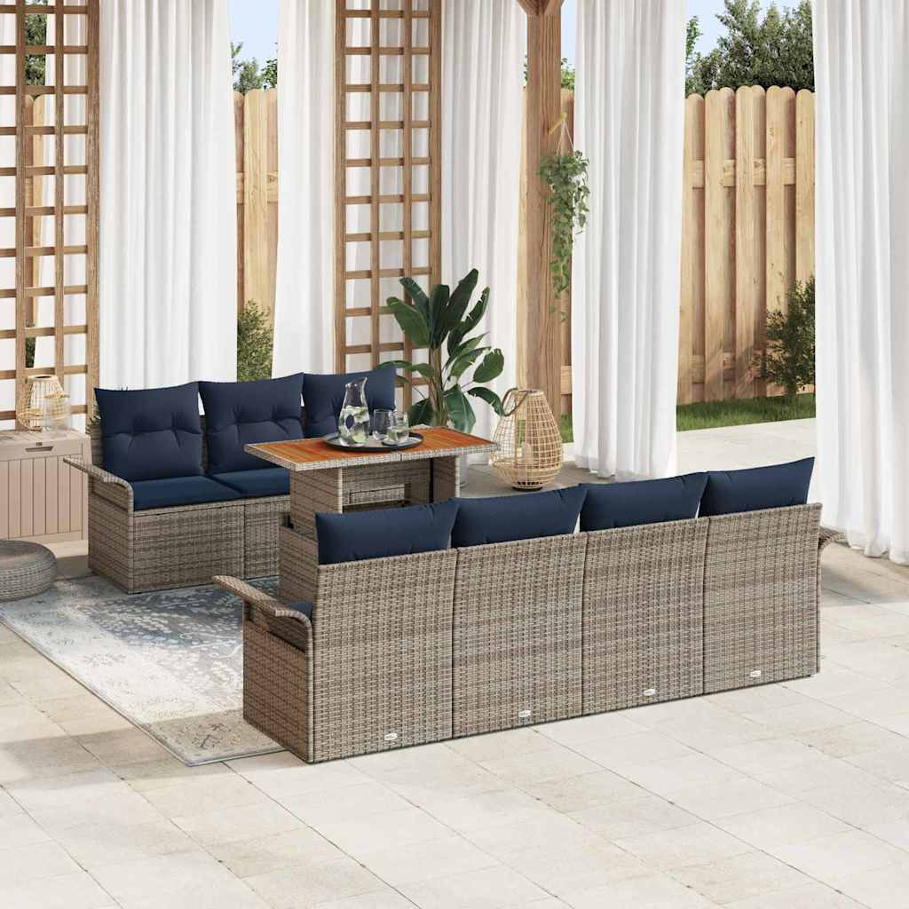 vidaXL Garten-Sofa-Set mit Kissen 8 pcs Grau und Marineblau