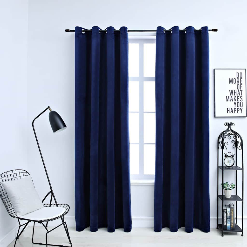 vidaXL Verdunkelungsvorhänge mit Ösen 2 Stk. Samt Dunkelblau 140x225cm