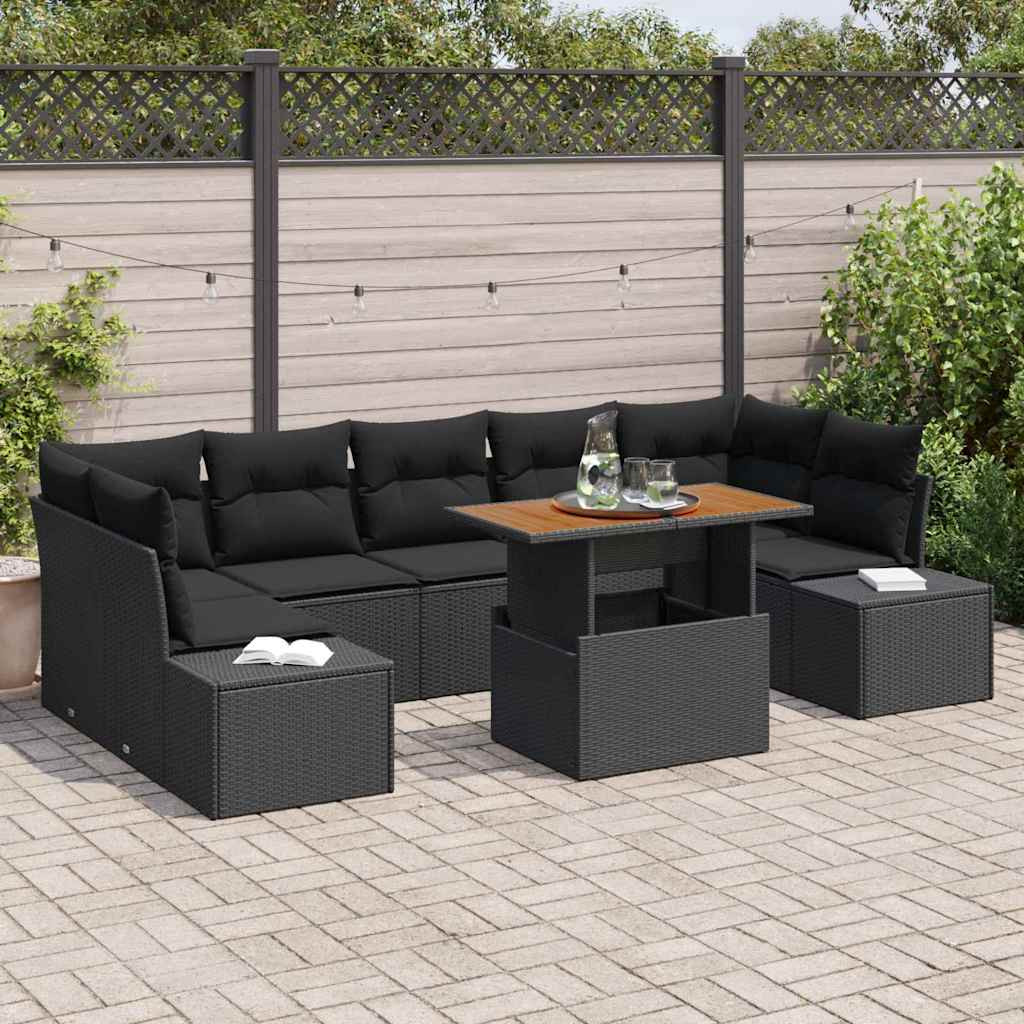 vidaXL Gartensofa-set 8 Stk. Schwarz Poly-Rattan