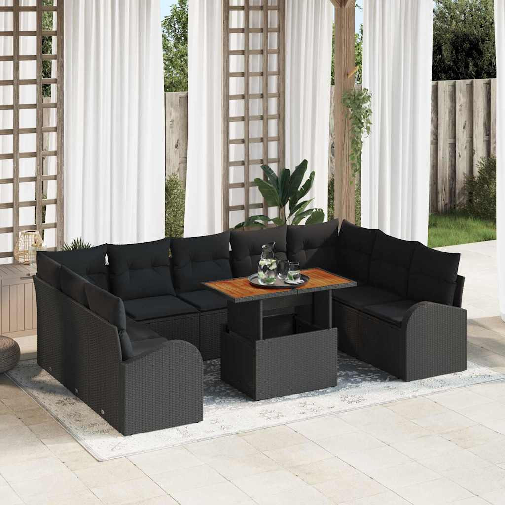 vidaXL Garten-Sofa-Set mit Kissen 10 pcs Schwarz