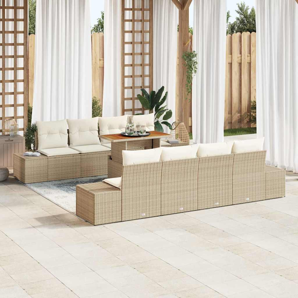 vidaXL Gartensofa-set 9 Stk. Beige Poly-Rattan