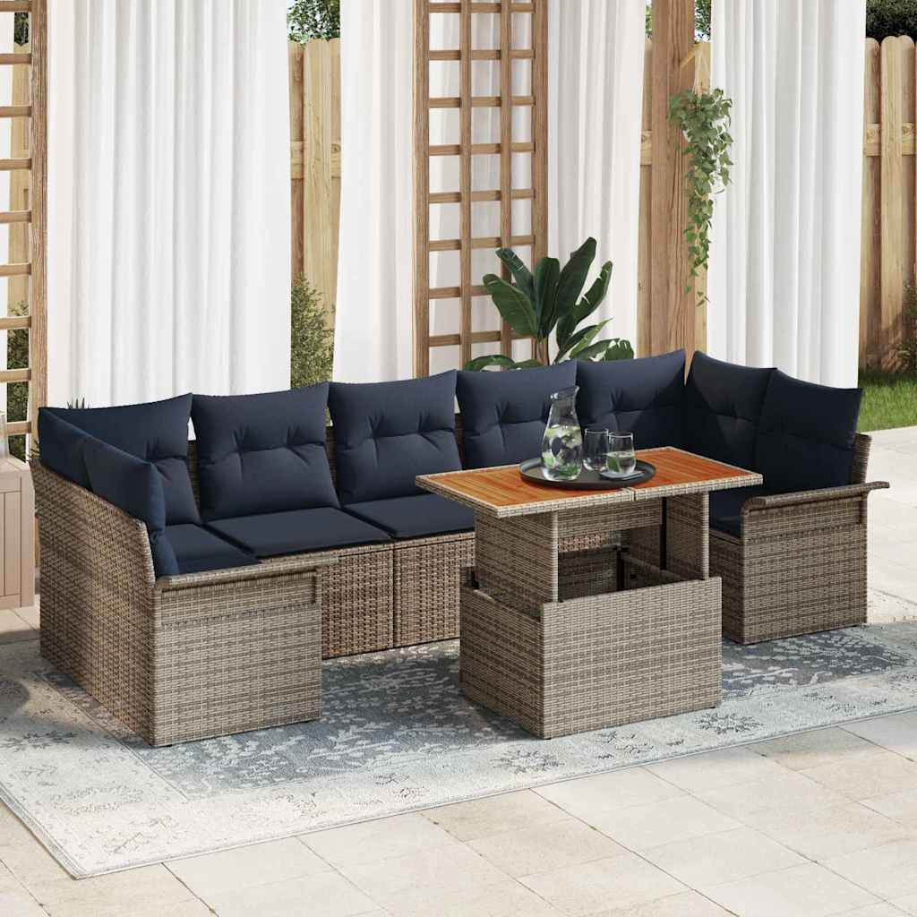 vidaXL Gartensofa-set mit Kissen 8 pcs Grau und Marineblau Poly-Rattan
