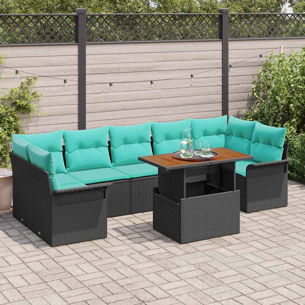 vidaXL Gartensofa-set mit Kissen 8 pcs Schwarz und Blau Poly-Rattan