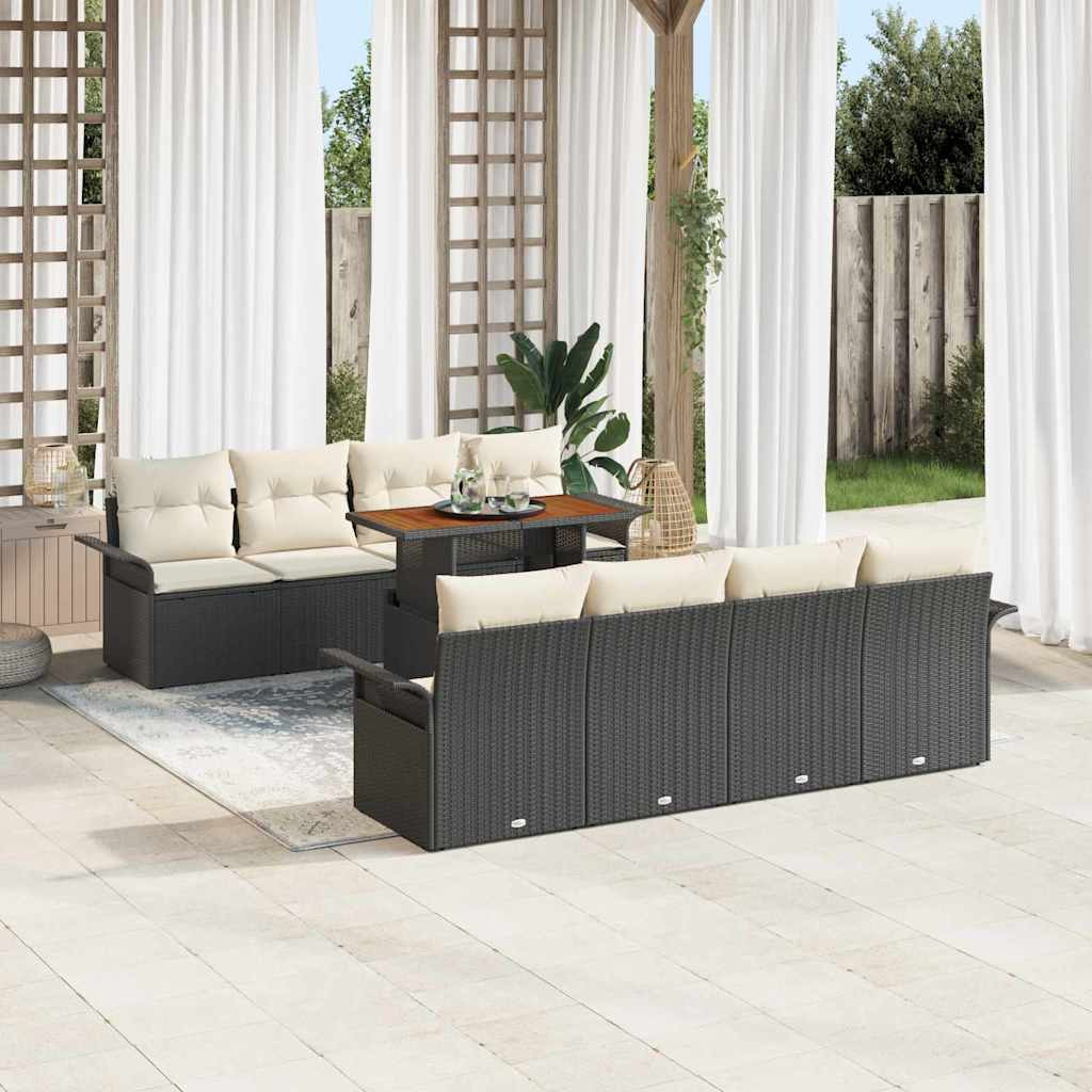 vidaXL Gartensofa-set mit Kissen 7 pcs Schwarz und Creme Poly-Rattan