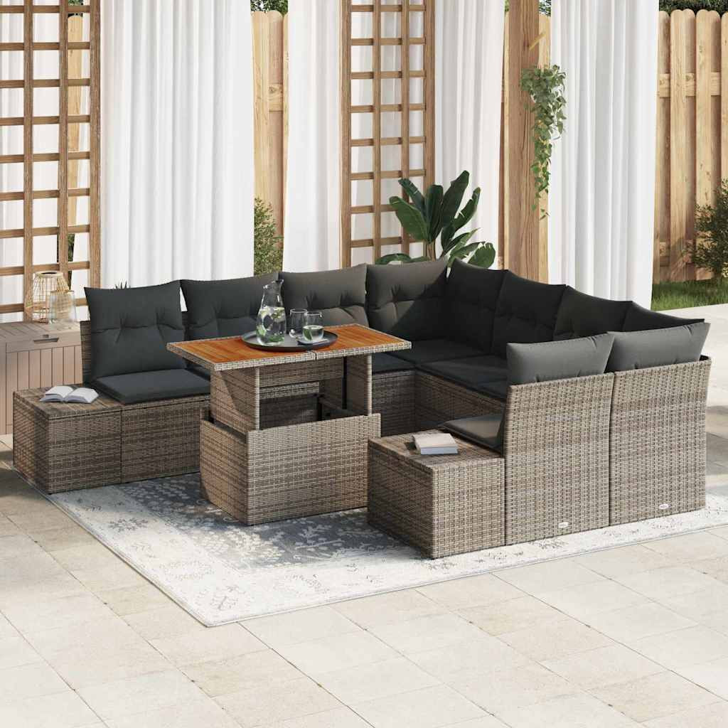 vidaXL Gartensofa-set 9 Stk. Grau und Braun