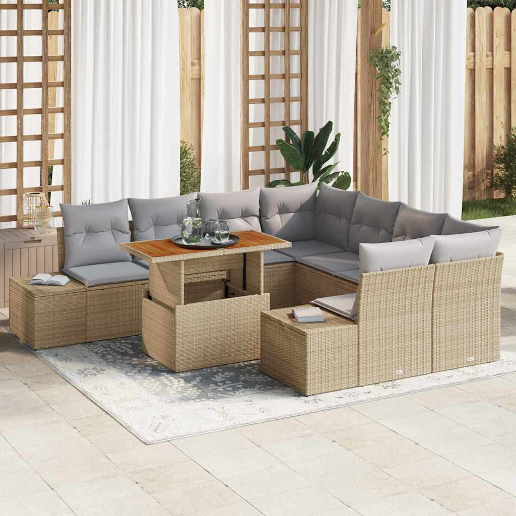 vidaXL Gartensofa-set 9 Stk. Beige und Grau
