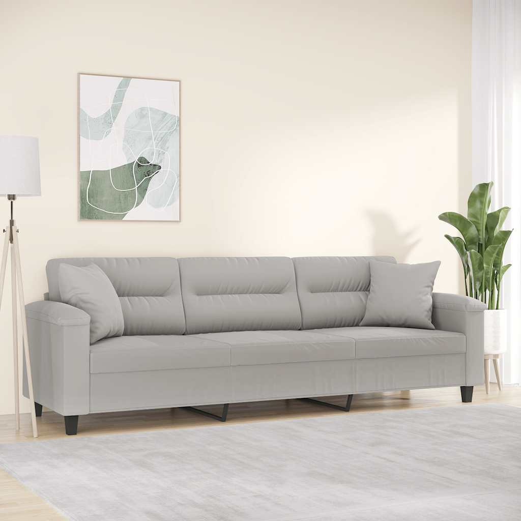 vidaXL 3-Sitzer-Sofa mit Kissen Hellgrau 210 cm Mikrofasergewebe