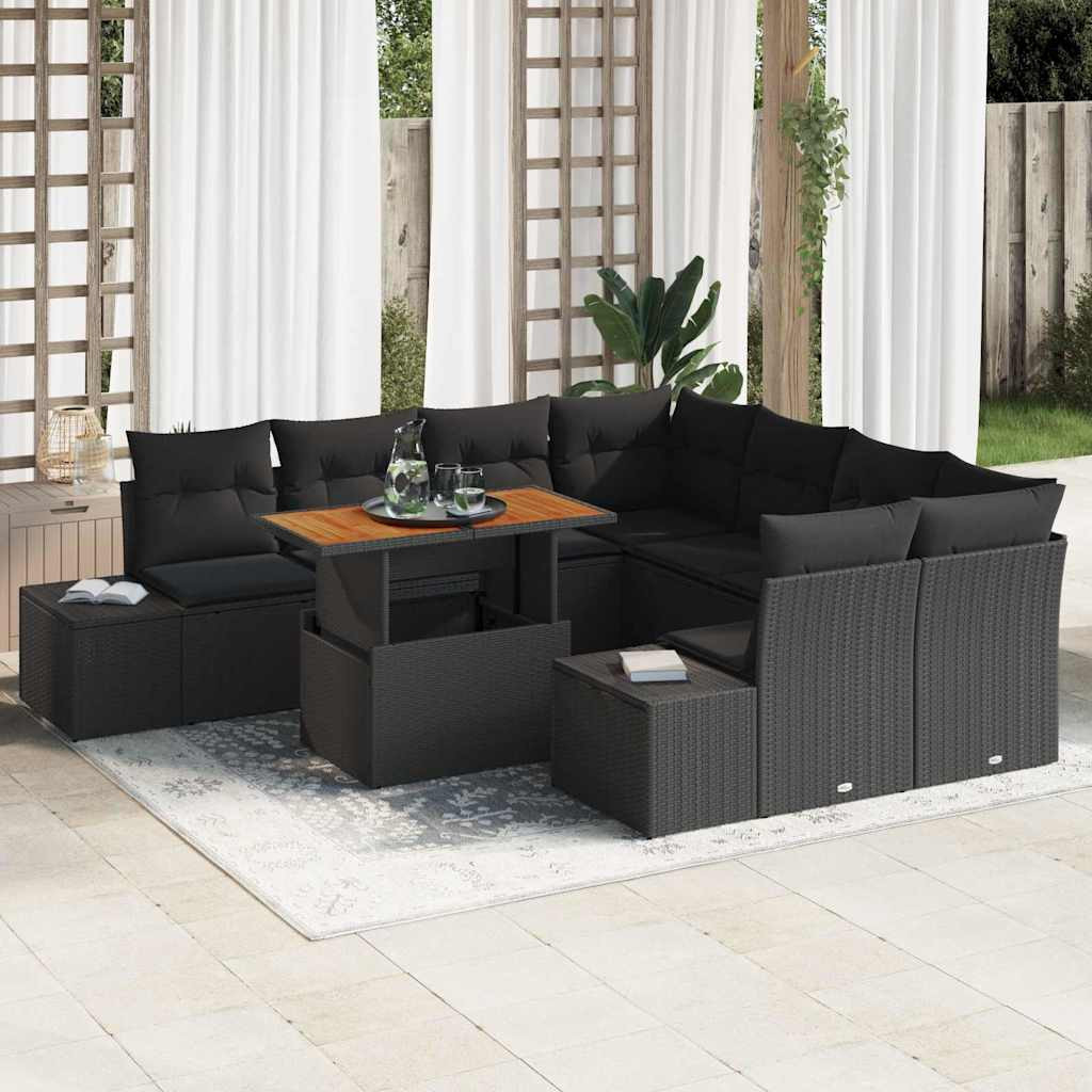 vidaXL Gartensofa-set 9 Stk. Schwarz und Braun