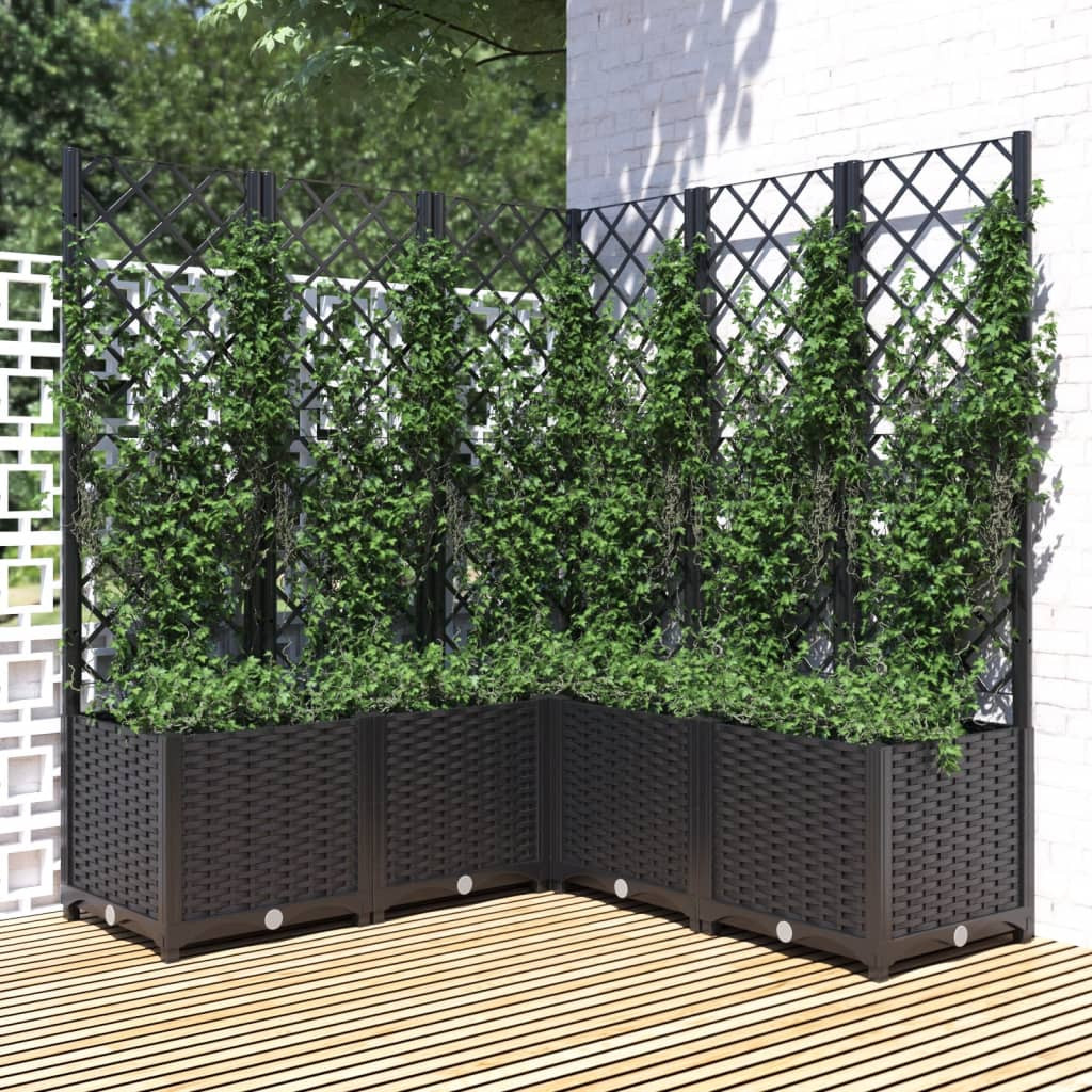 vidaXL Pflanzkübel mit Spalier Schwarz 120x120x136 cm PP
