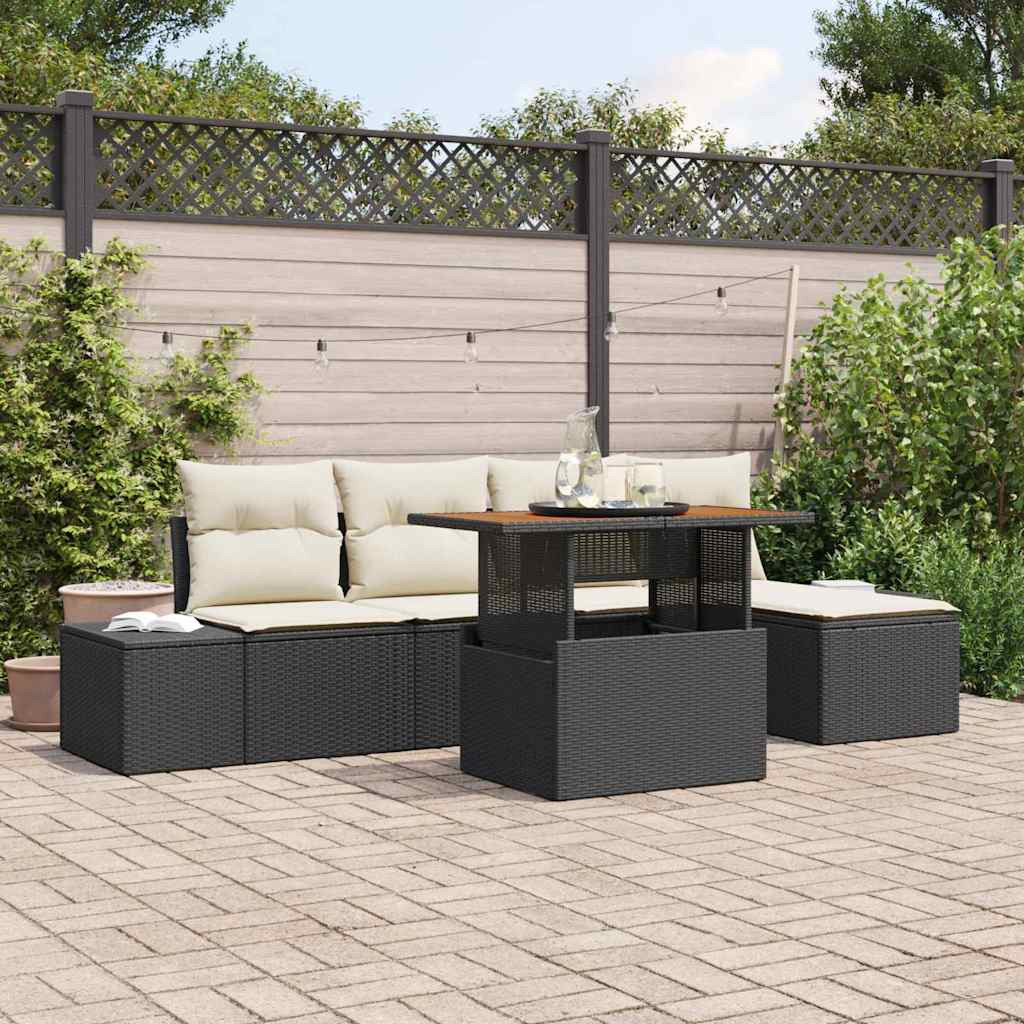 vidaXL Gartensofa-set 6 pcs Schwarz Poly-Rattan