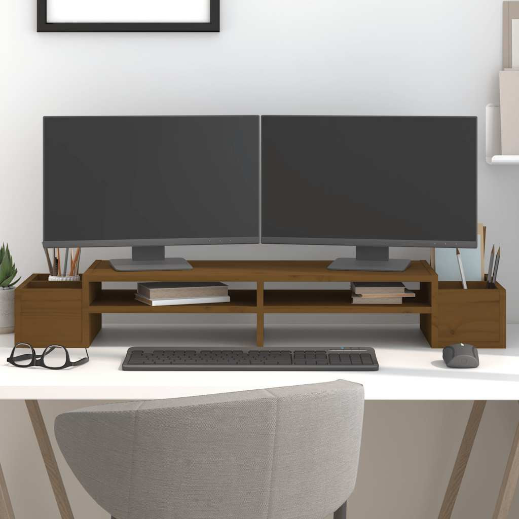 vidaXL Monitorständer Honigbraun 100x27,5x15 cm Massivholz Kiefer
