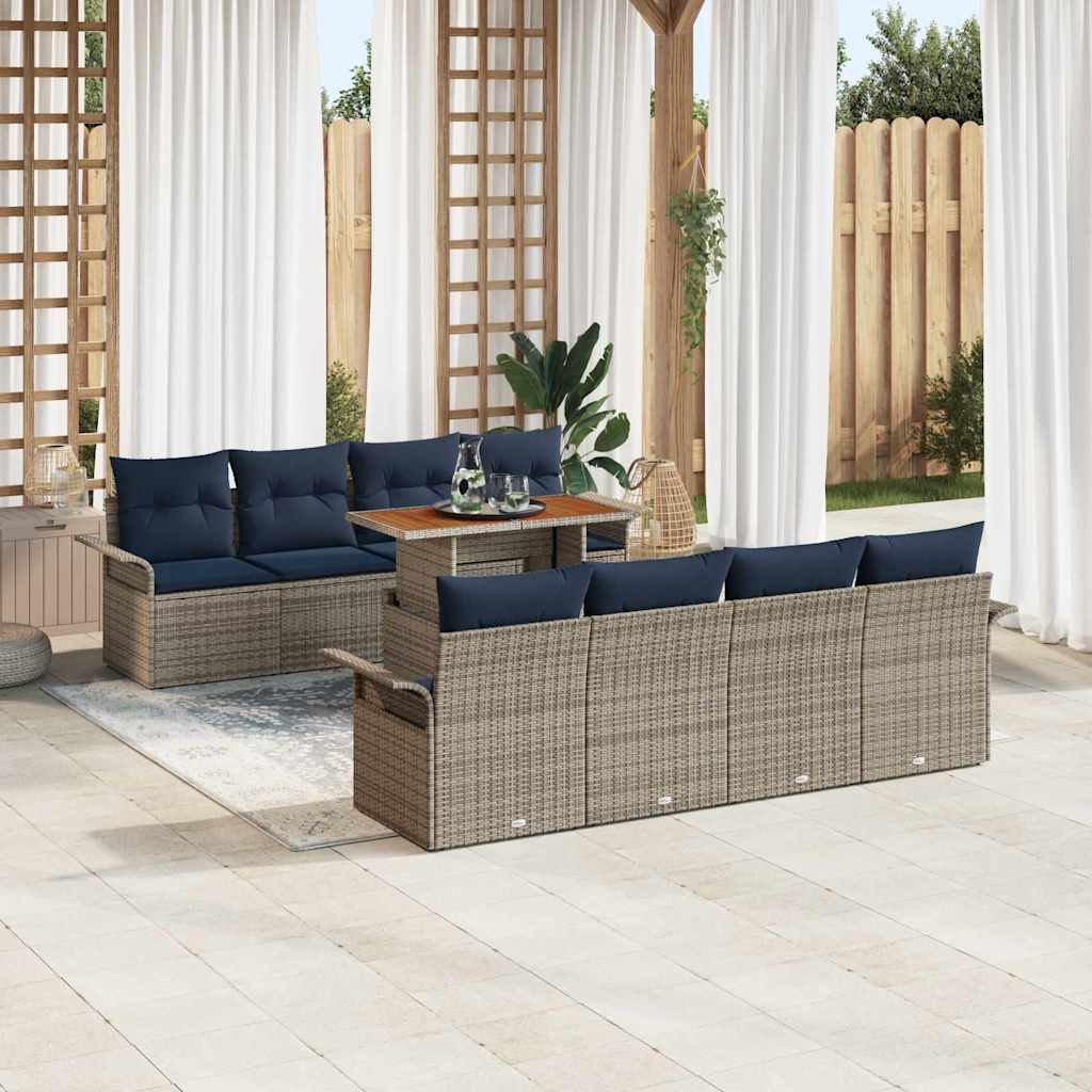 vidaXL Garten-Sofa-Set mit Kissen 7 pcs Grau und Marineblau