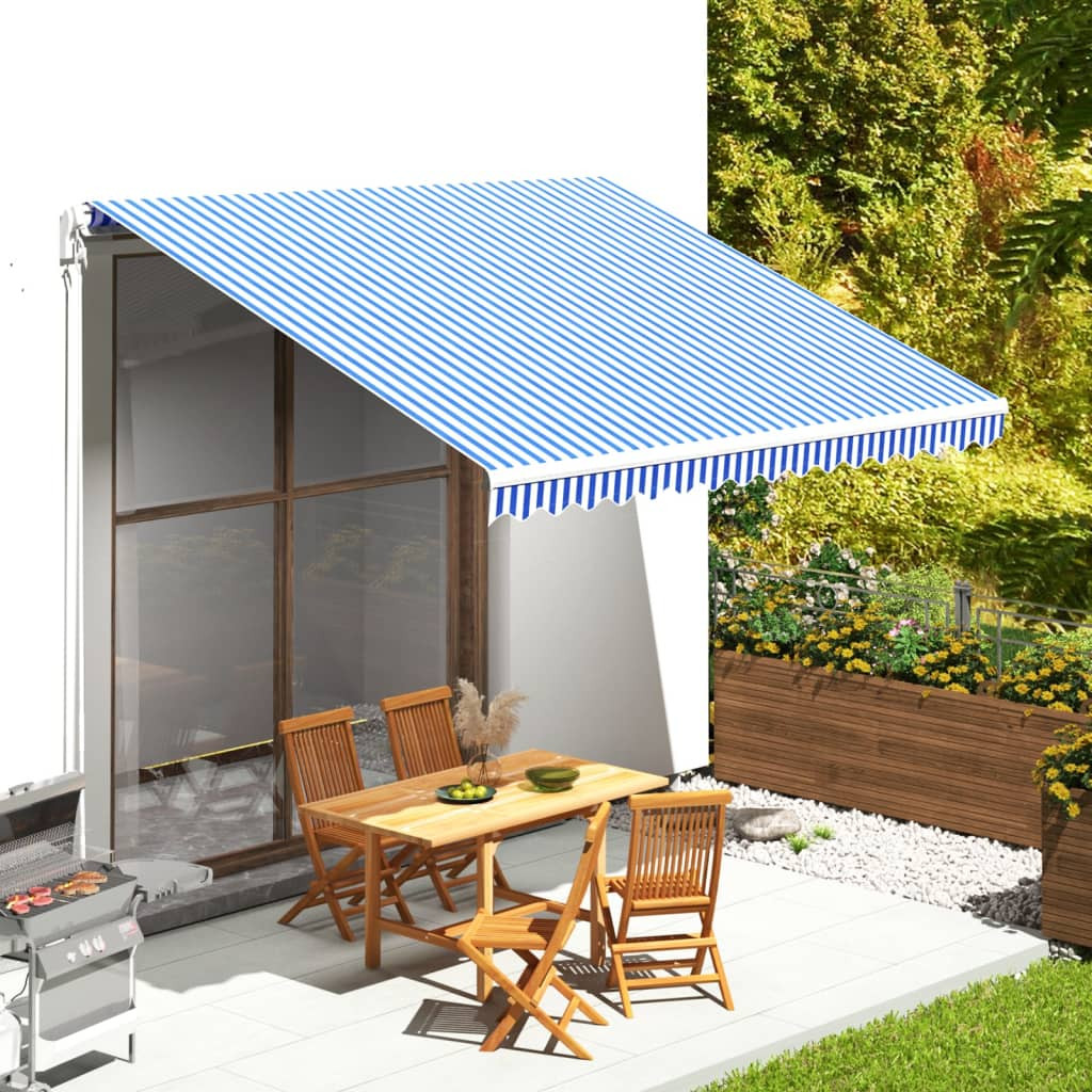 vidaXL Ersatzstoff für Markise Blau und Weiß 4x3,5 m Polyester