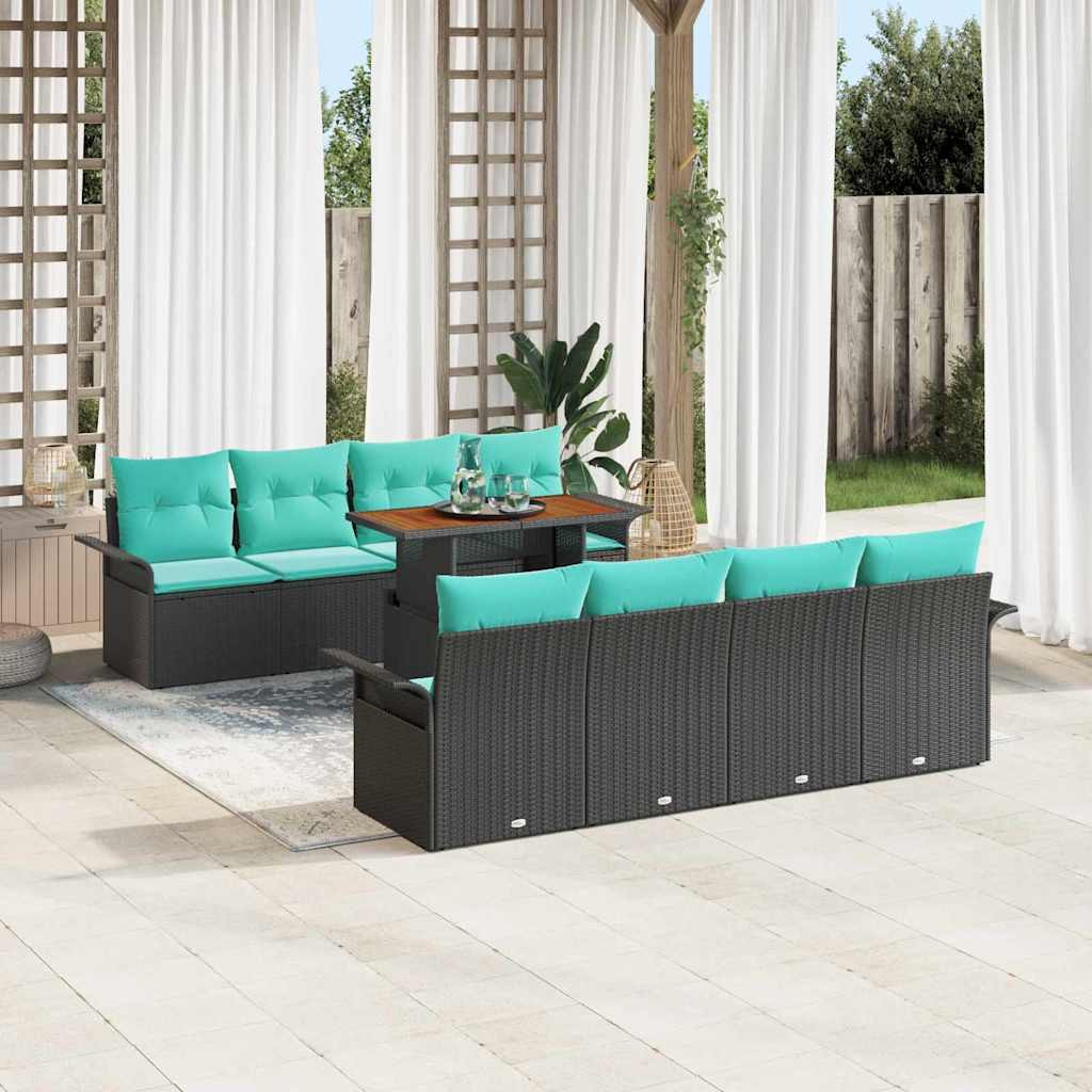 vidaXL Garten-Sofa-Set mit Kissen 7 pcs Schwarz und blau