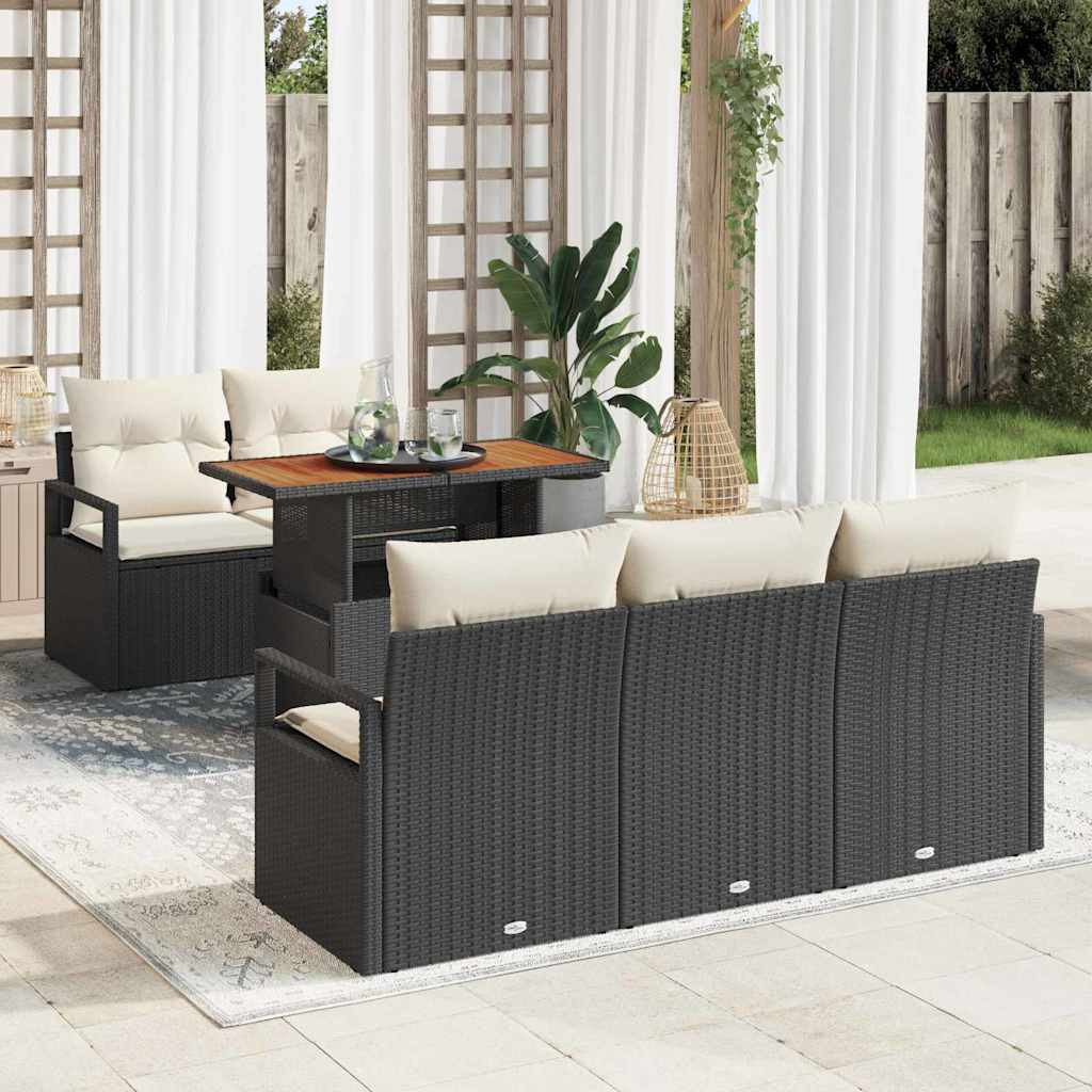 vidaXL Garten-Sofa-Set mit Kissen 6 pcs Schwarz und Creme