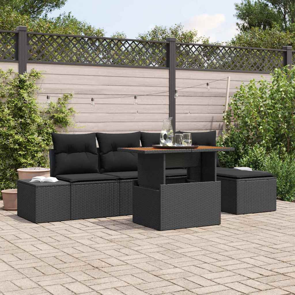 vidaXL Gartensofa-set 6 pcs Schwarz Poly-Rattan