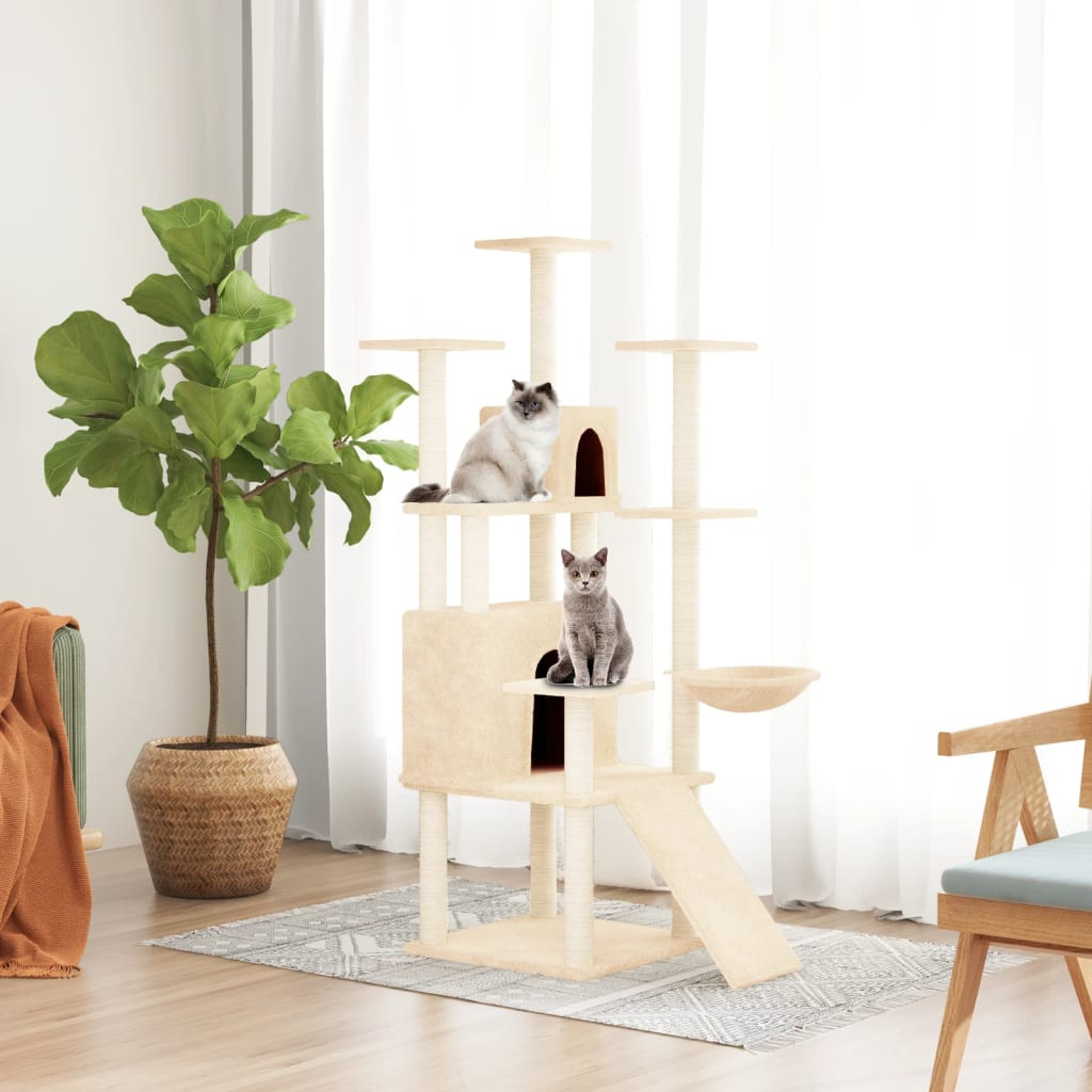 vidaXL Kratzbaum mit Sisal-Kratzsäulen Creme 154 cm