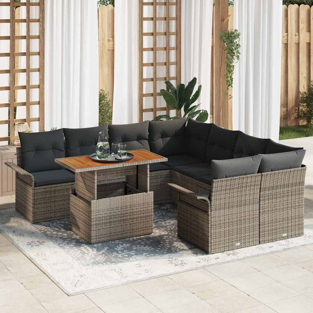 vidaXL Garten-Sofa-Set mit Kissen Grau