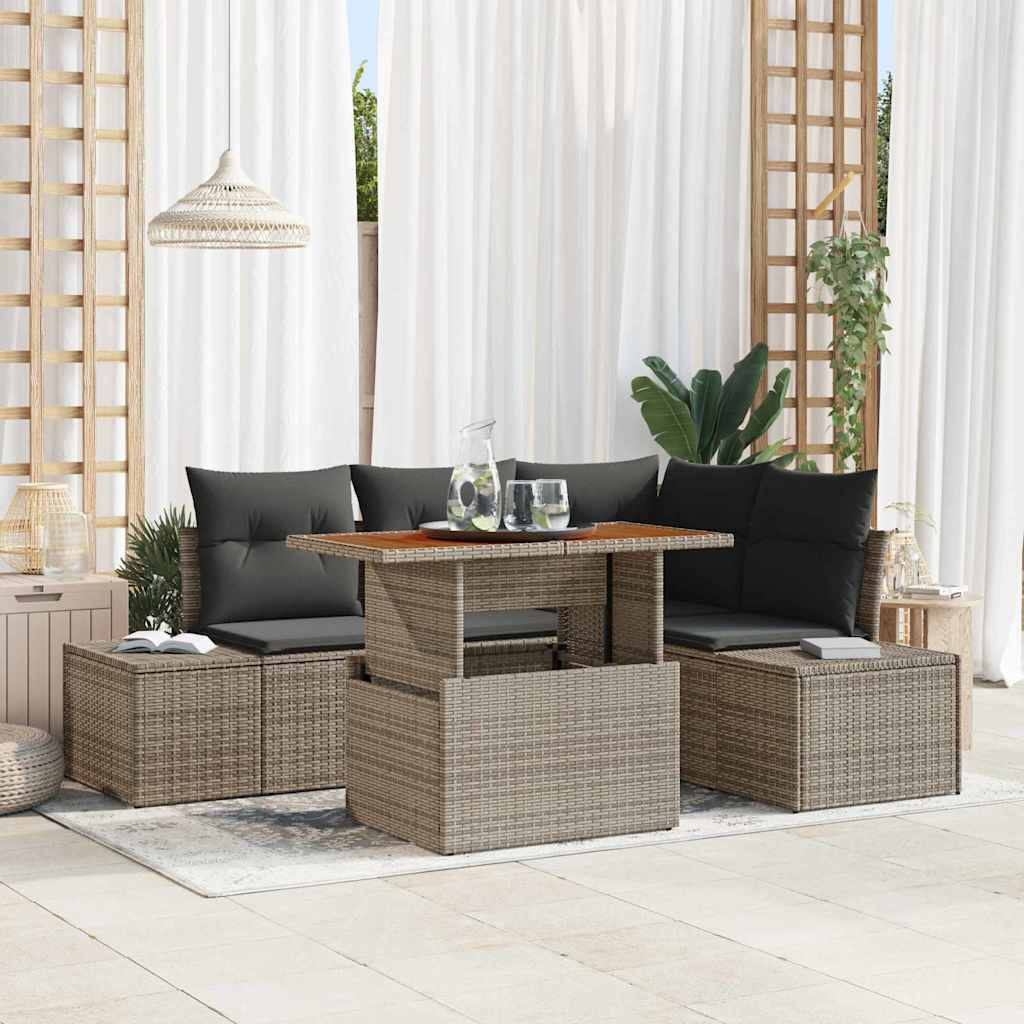 vidaXL Gartensofa-set 5 Stk. Grau und Braun