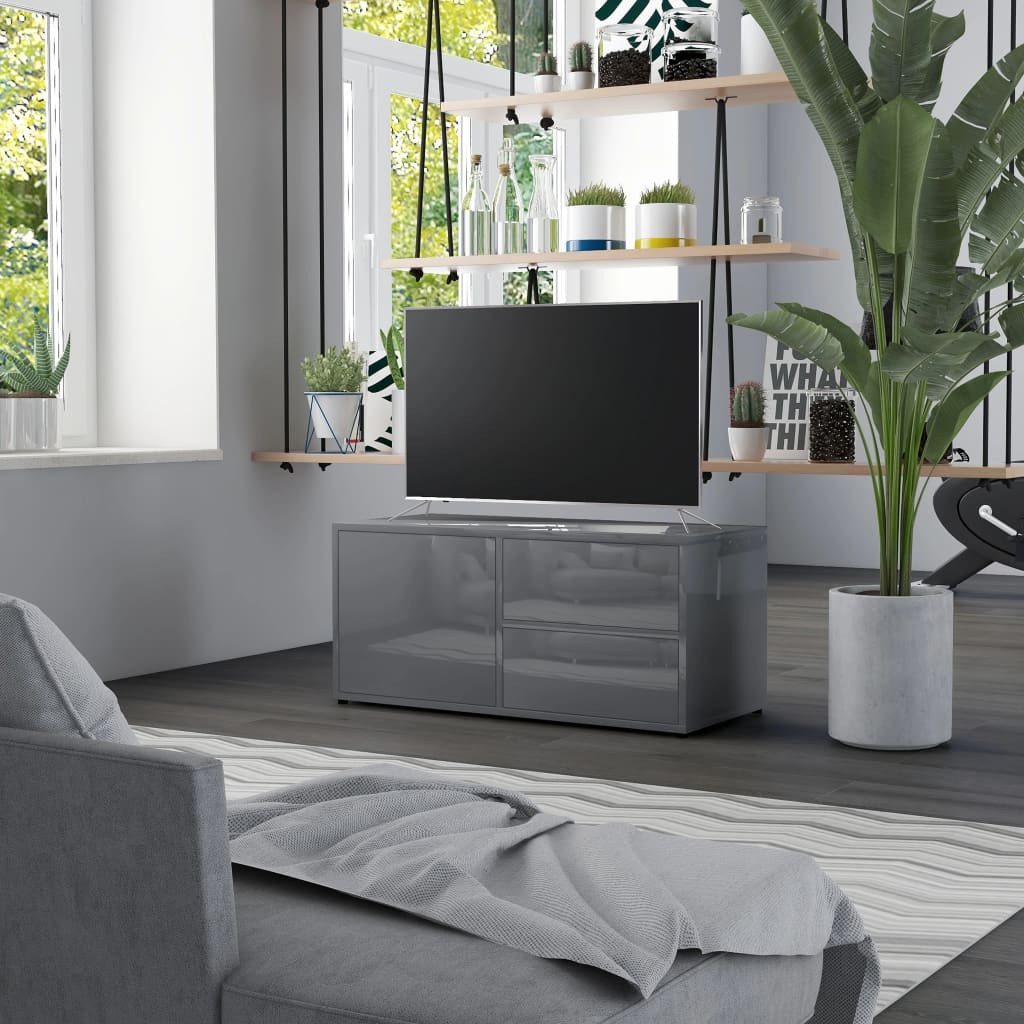 vidaXL TV-Schrank Hochglanz-Grau 80x34x36 cm Holzwerkstoff