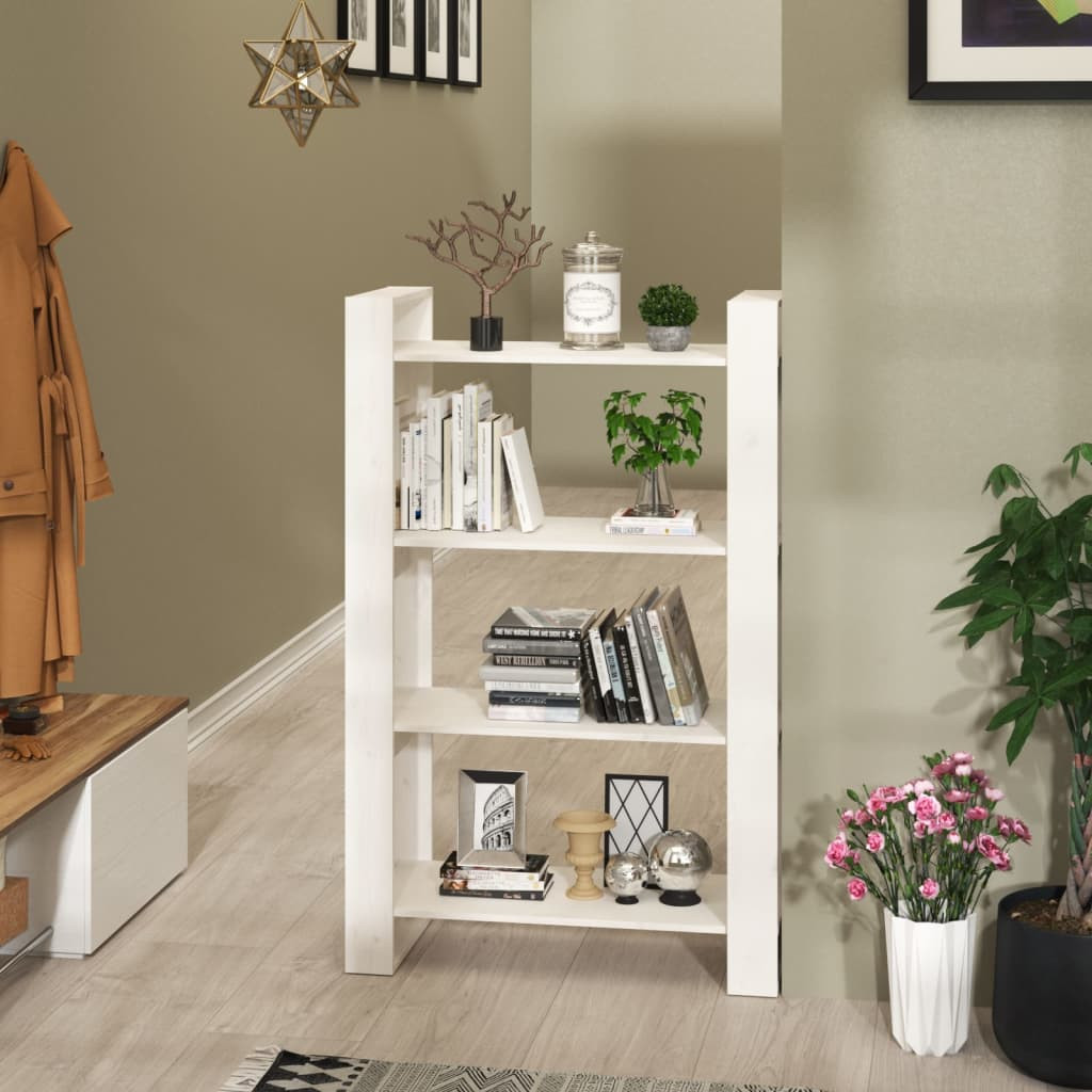 vidaXL Bücherregal/Raumteiler Weiß 80x35x125 cm Massivholz Kiefer