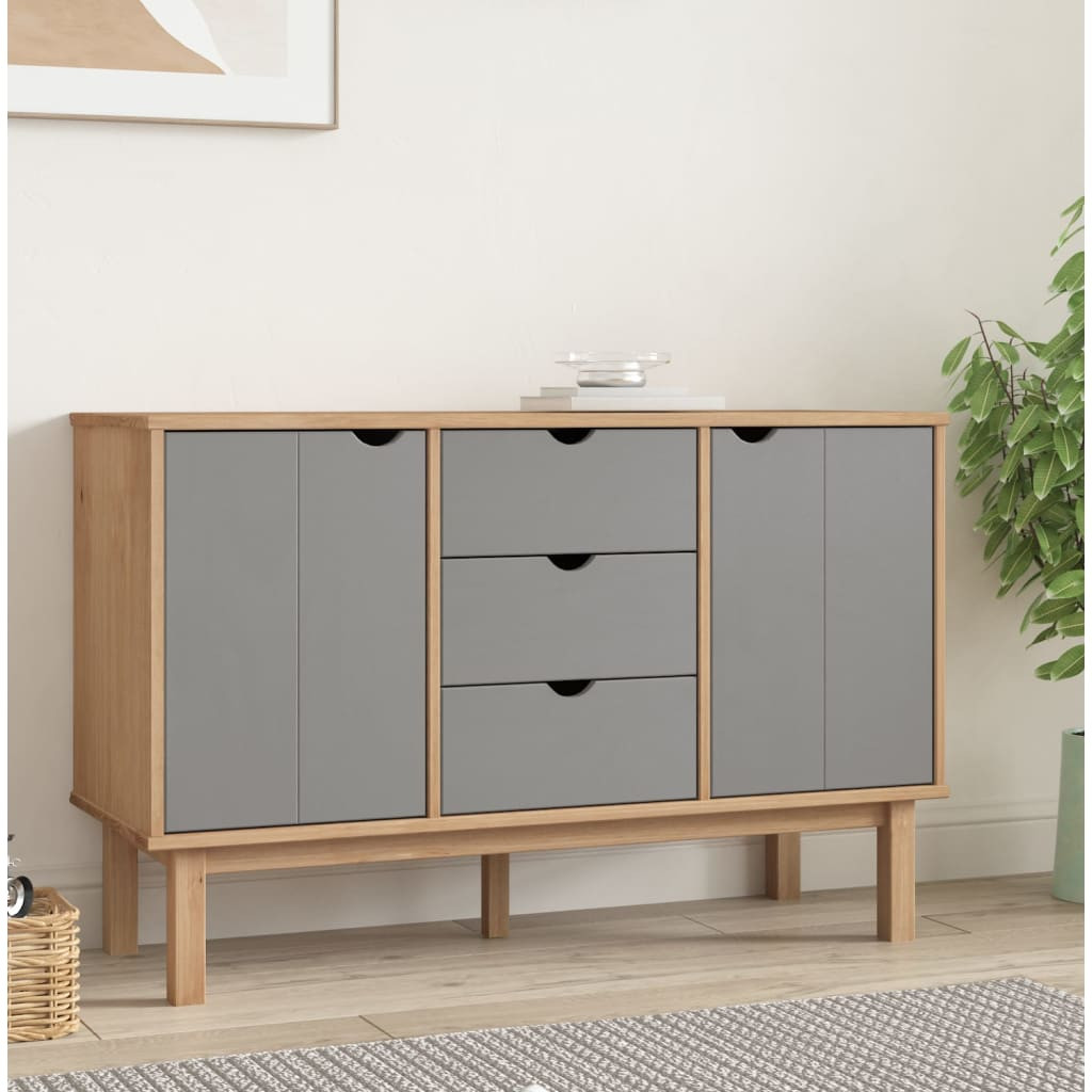 vidaXL Sideboard OTTA Braun&Grau 113,5x43x73 cm Massivholz Kiefer