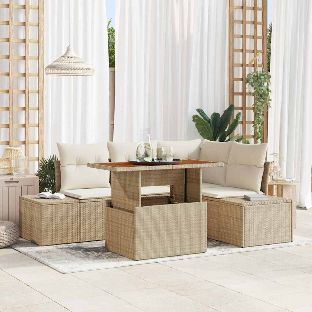 vidaXL Gartensofa-set 5 Stk. Beige und Creme
