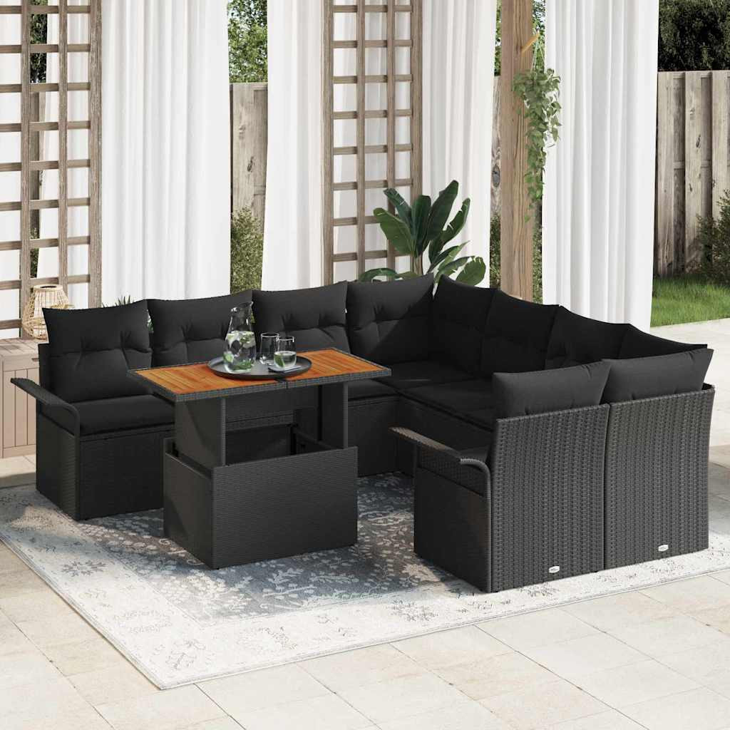 vidaXL Garten-Sofa-Set mit Kissen Schwarz