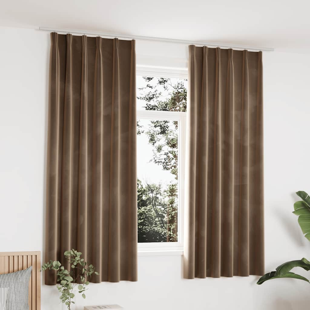 vidaXL Verdunkelungsvorhänge mit Haken 2 Stk. Samt Beige 140x175cm