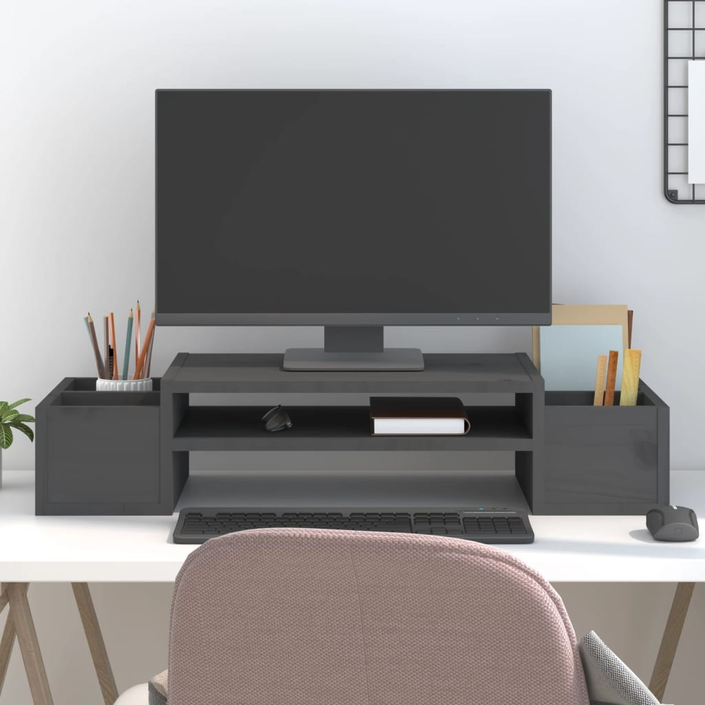 vidaXL Monitorständer Grau 70x27,5x15 cm Massivholz Kiefer