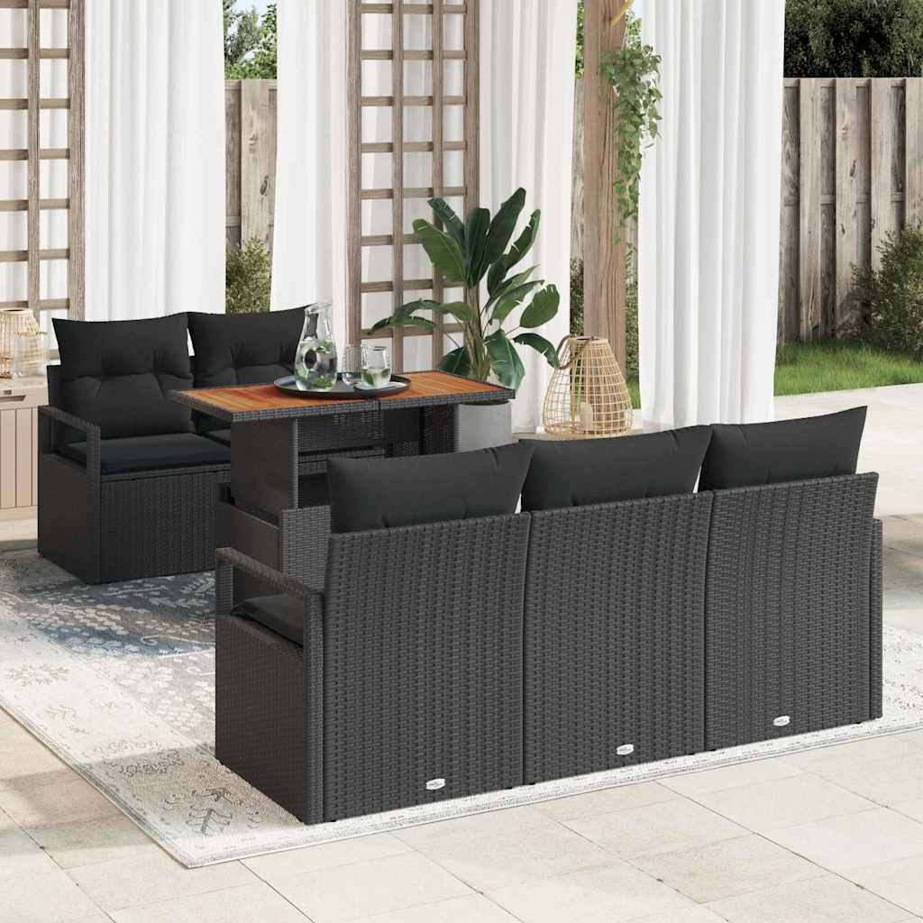 vidaXL Garten-Sofa-Set mit Kissen 6 pcs Schwarz