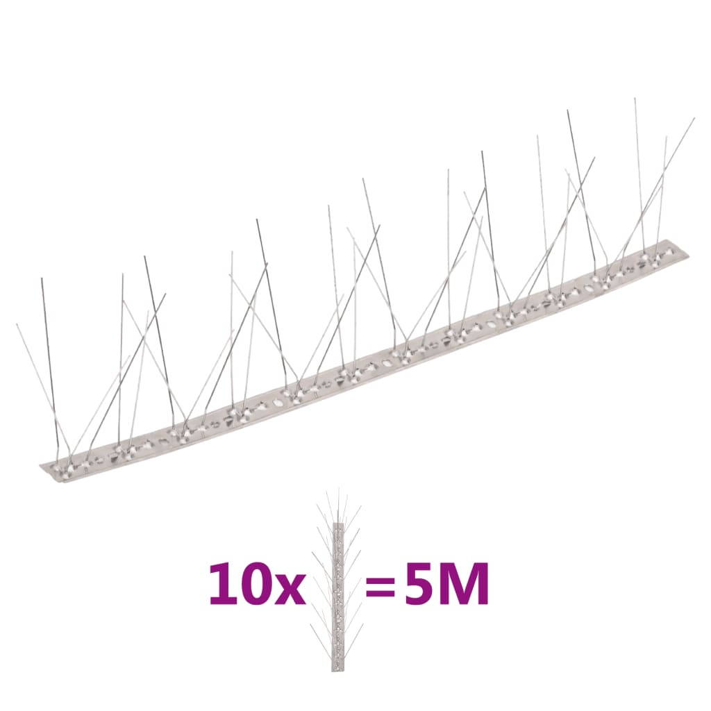 vidaXL 10-tlg. Taubenabwehr Spikes-Set Edelstahl 5 m 5-reihig