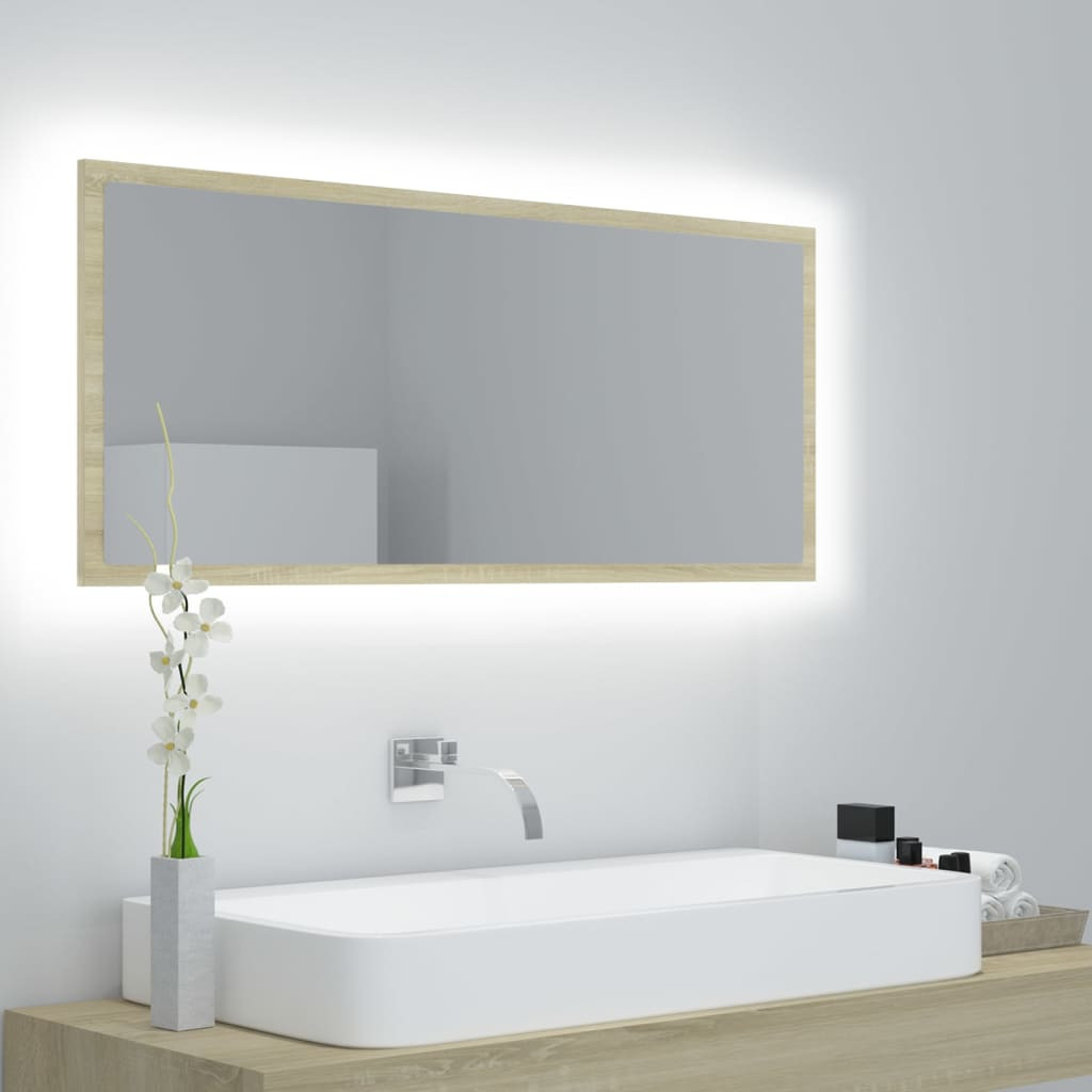 vidaXL LED-Badspiegel Sonoma-Eiche 100x8,5x37 cm Acryl