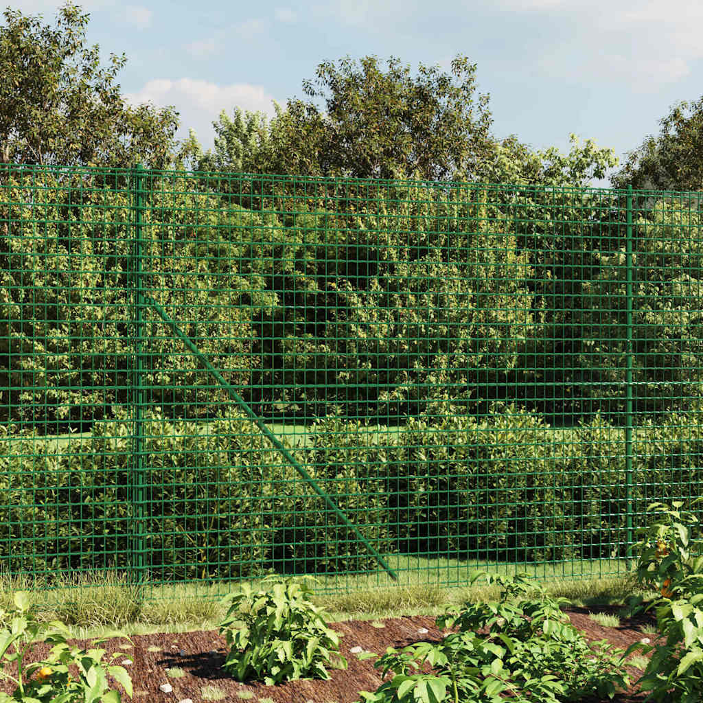 vidaXL Maschendrahtzaun mit Bodenhülsen Grün 1,6x25 m