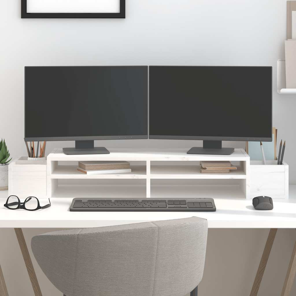 vidaXL Monitorständer Weiß 100x27,5x15 cm Massivholz Kiefer
