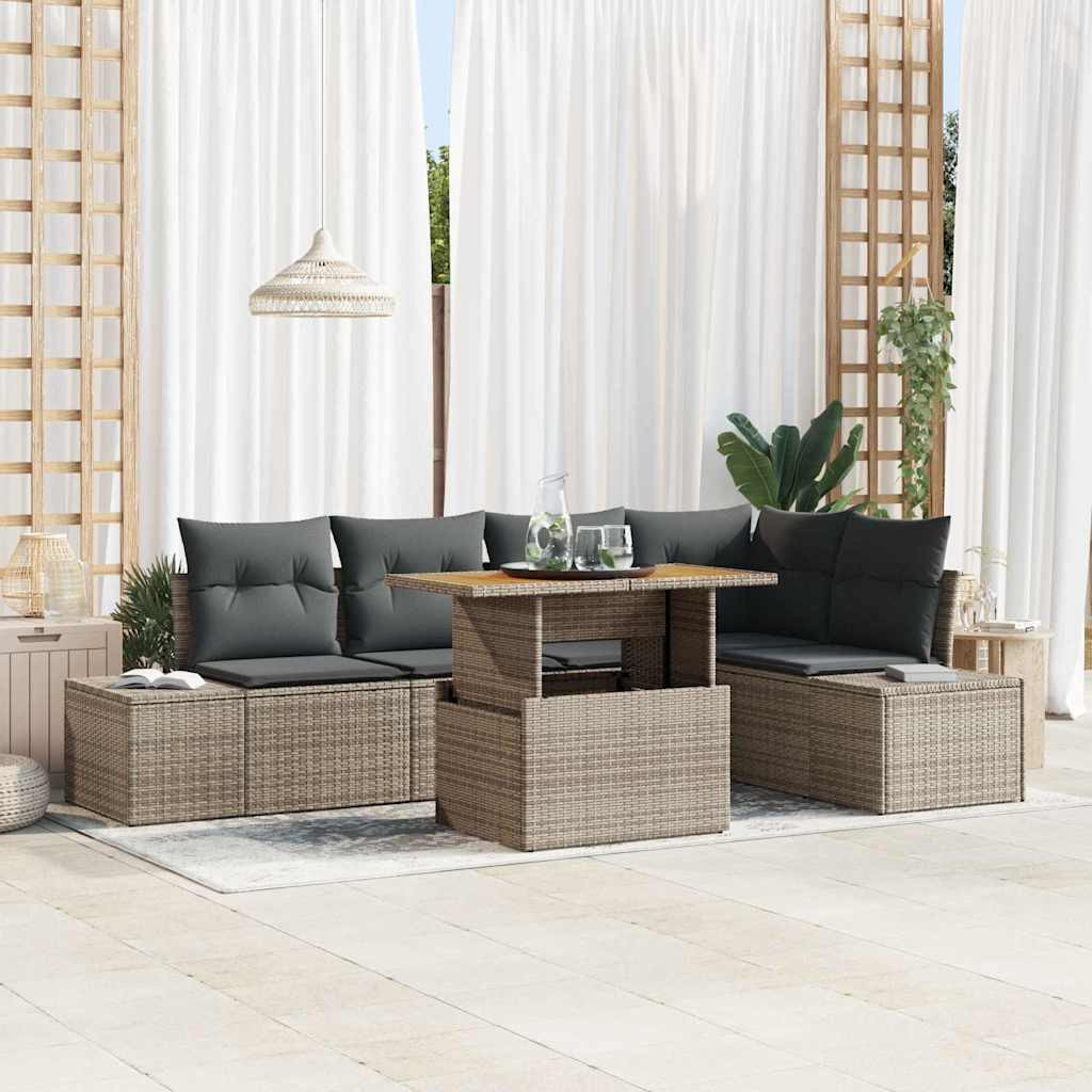 vidaXL Gartensofa-set 6 Stk. Grau Poly-Rattan