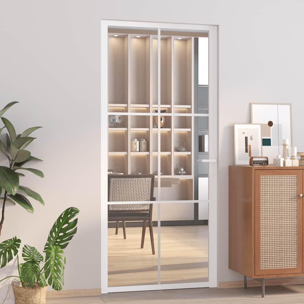 vidaXL Innentür 93x201,5 cm Weiß ESG-Glas und Aluminium