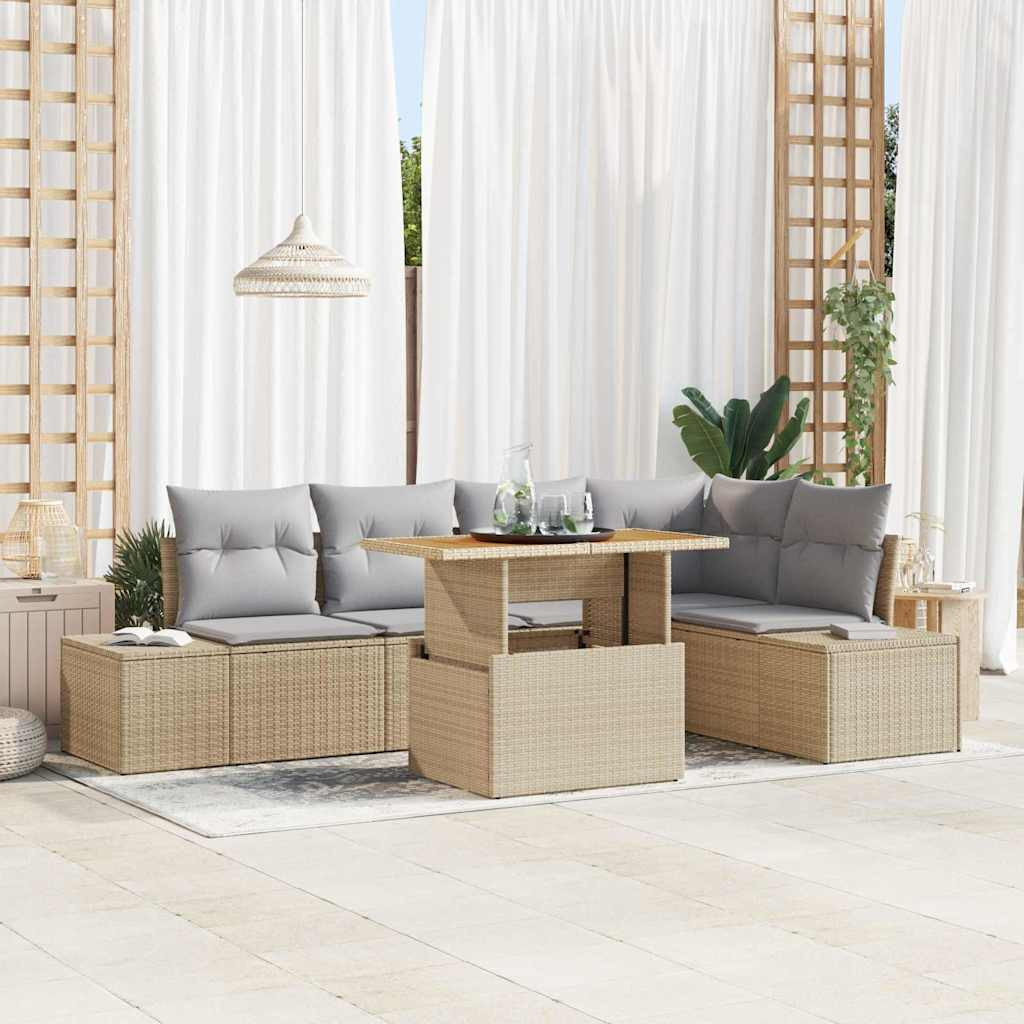 vidaXL Gartensofa-set 6 Stk. Beige Poly-Rattan