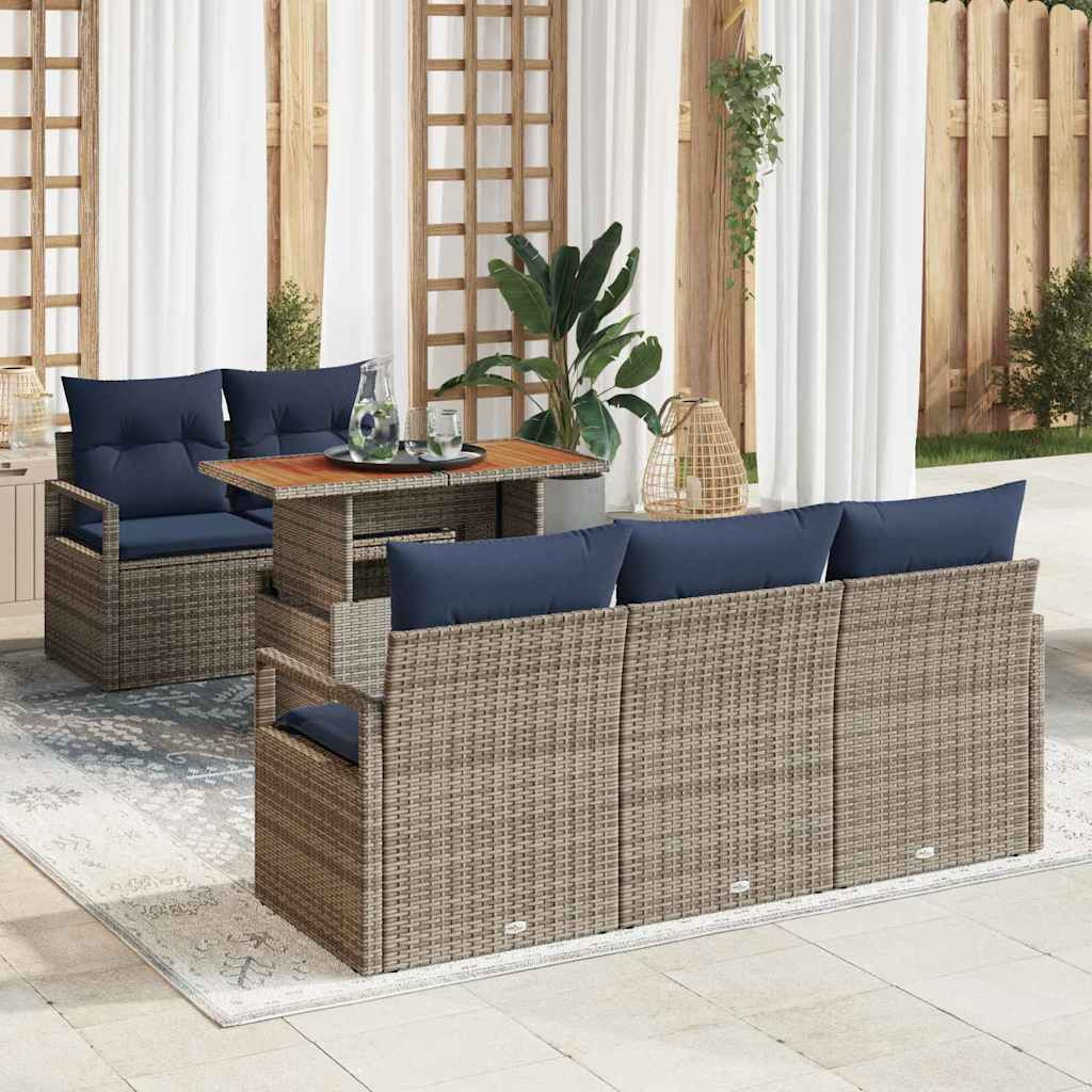 vidaXL Garten-Sofa-Set mit Kissen 6 pcs Grau und Marineblau
