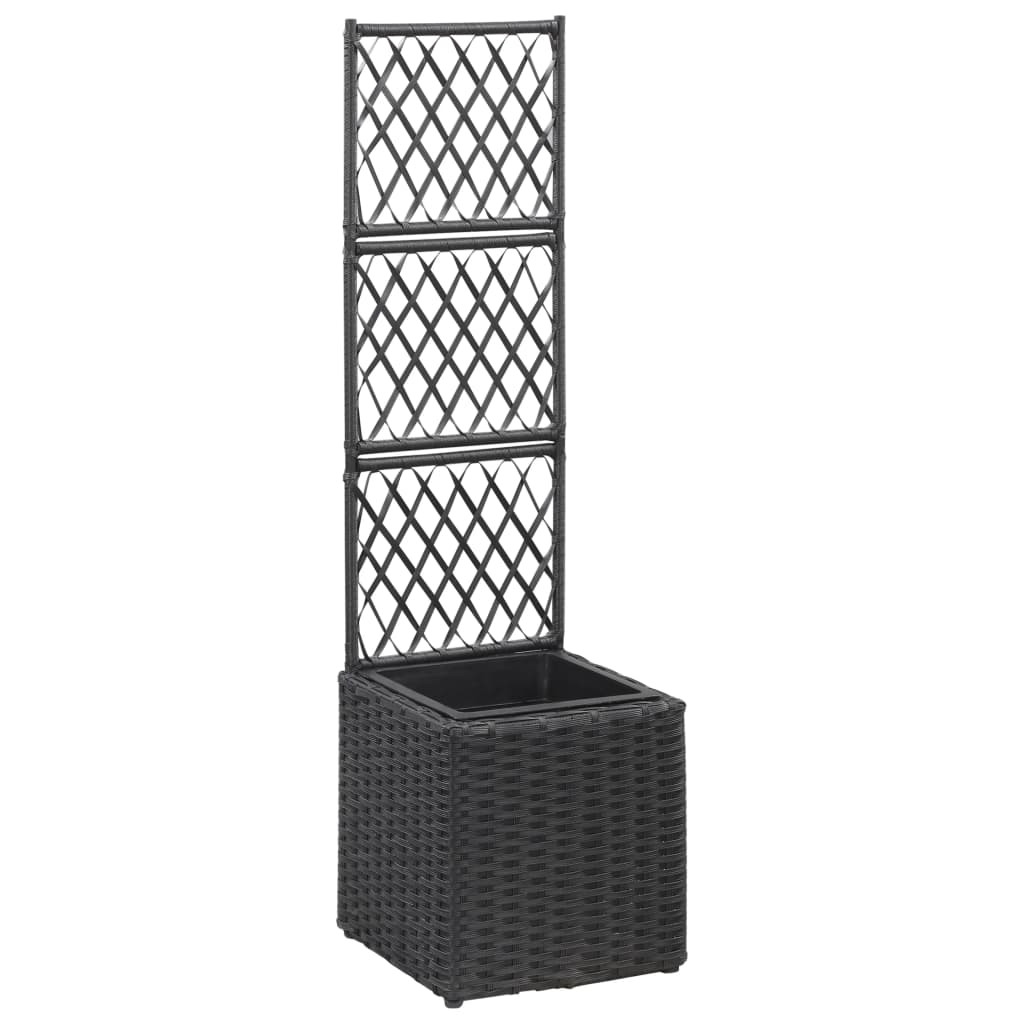 vidaXL Hochbeet mit Rankgitter 1 Topf 30x30x107cm Poly Rattan Schwarz