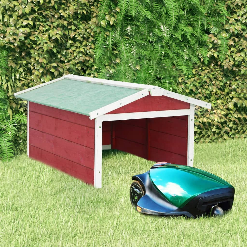 vidaXL Roboter-Rasenmäher Garage 72x87x50 cm Rot Weiß Tannenholz