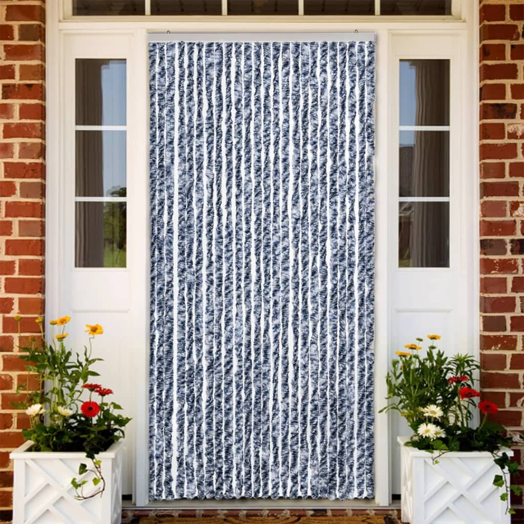 vidaXL Insektenschutz-Vorhang Blau Weiß Silbern 100x220cm Chenille