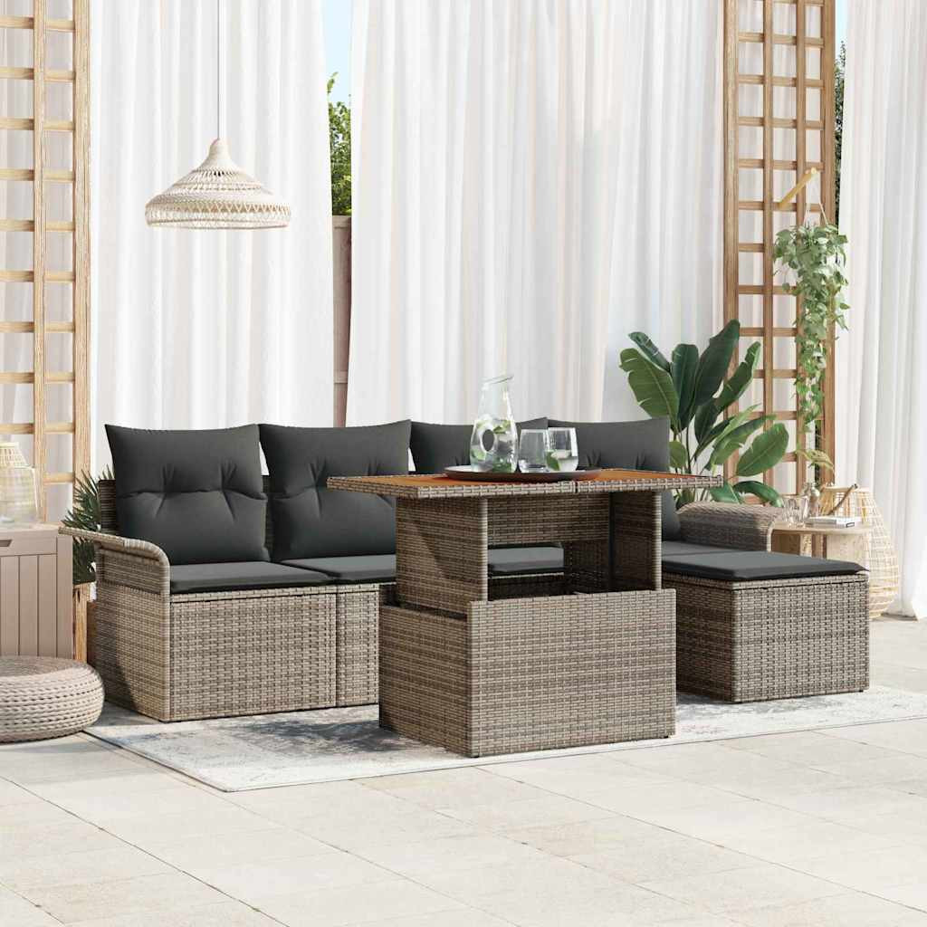 vidaXL Garten-Sofa-Set mit Kissen 6 pcs Grau