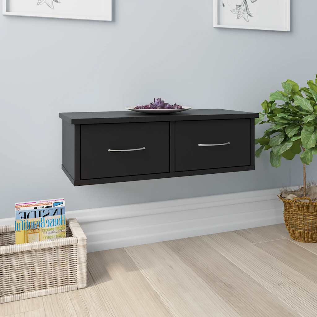 vidaXL Wand-Schubladenregal Schwarz 60x26x18,5 cm Holzwerkstoff