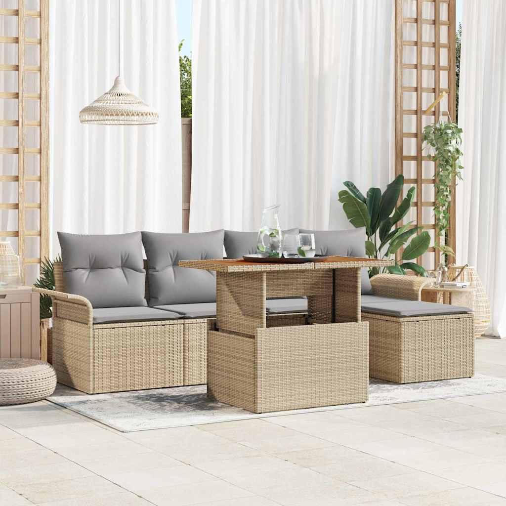 vidaXL Garten-Sofa-Set mit Kissen 6 pcs Beige und Hellgrau