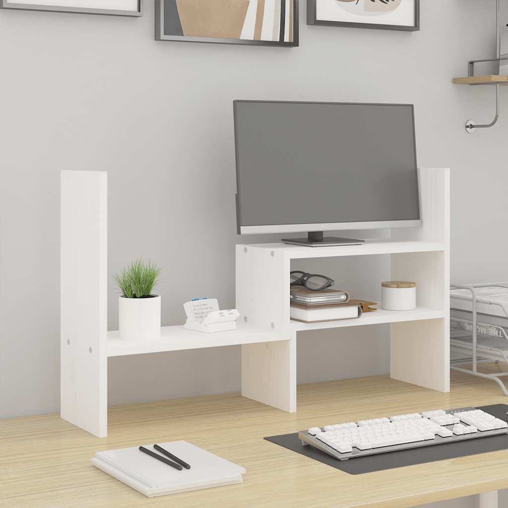 vidaXL Monitorständer Weiß (39-72)x17x43 cm Massivholz Kiefer