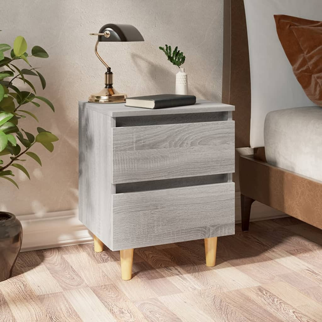 vidaXL Nachttisch mit Massivholz-Beinen Grau Sonoma 40x35x50 cm