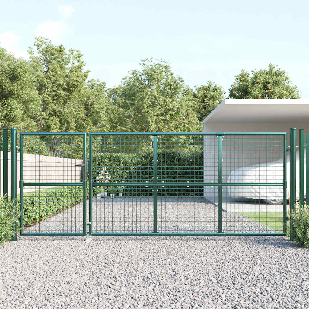 vidaXL Maschen-Gartentor Grün 350x125 cm Verzinkter Stahl
